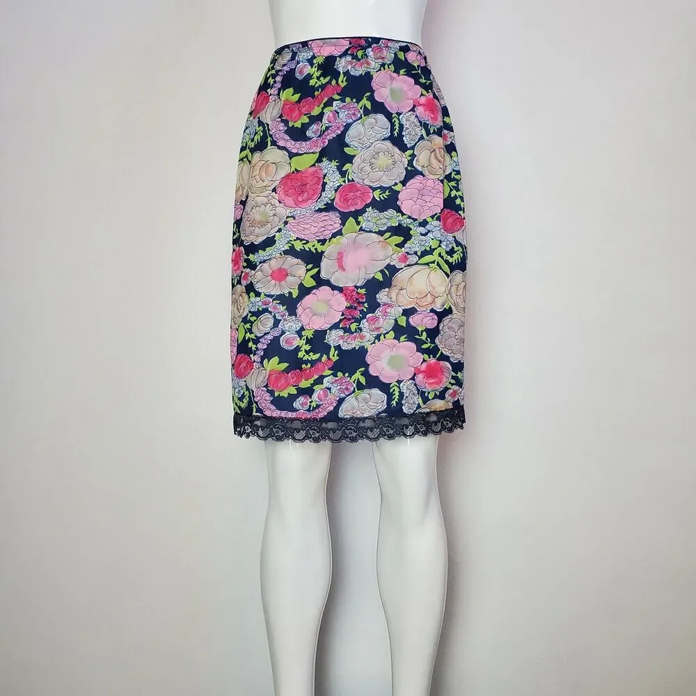 Vintage 60s Vassarette Navy Floral Slip Skirt - Picture 2 of 8